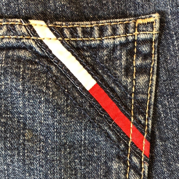 VTG TOMMY HILFIGER Jean Size 14 32” Inseam 100% Cotton TH Flag Logo Straight EUC - Picture 12 of 13
